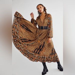 Free People Maxi Dress ‘Happy Feelings’ Boho Peasant Long Flowy XS